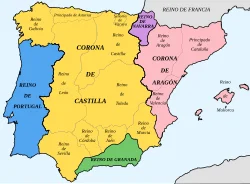 Monarquía: corona de Castilla y corona de Aragón.