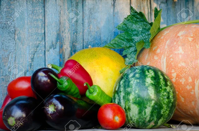 Berenjena, melón y sandía