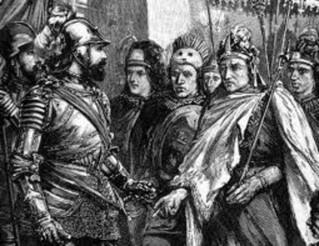 Moctezuma II manda embajadas a Hernán Cortés para disuadirlo de que penetrara al interior del país.