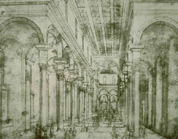 Brunelleschi creates linear perspective