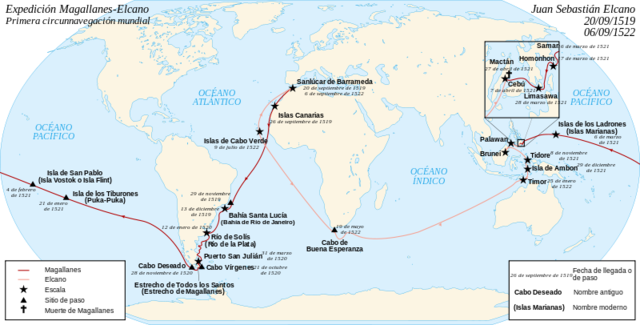 MAGALLANES Y ELCANO COMIENZAN LA VUELTA AL MUNDO