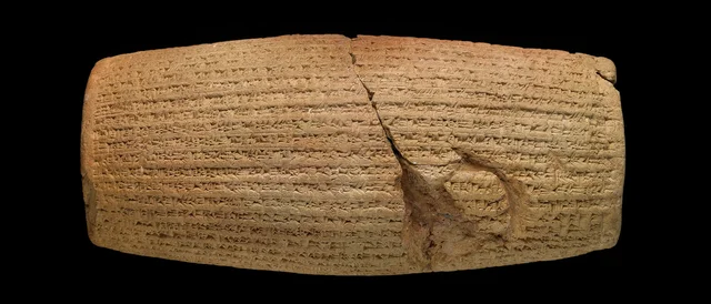The Cyrus Cylinder, after 539 B.C.E., fired clay, 21.9 cm long