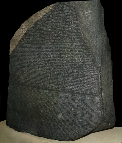 The Rosetta Stone-  The Rosetta Stone is made out of Diorite and it measures up to 3'8"x 2'5"x 11". It represents a symbol to understanding Ancient Egyptian writing and culture.