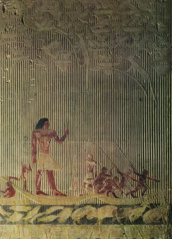 Ti Watching a Hippopotamus Hunt (2510-2460 BCE) Old Kingdom (Dynasty V) painted limestone, wall relief h. 45“ Mastaba of Ti at Saqqara