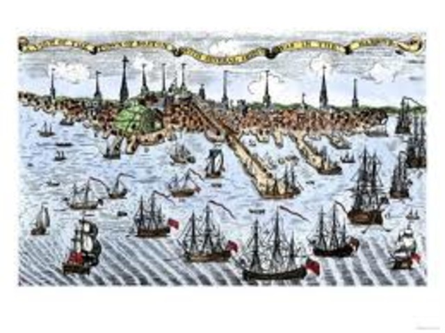 A squadron of British warships sailed into the Boston Harbor