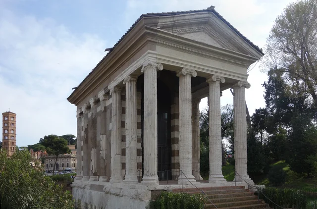 Unrecorded artist, Ancient Roman,Temple of Portunus, c.120-80 BCE, travertine, tufa, and stucco, 10.5 x 19 m, Forum Boarium, Rome, Italy, Roman Republic