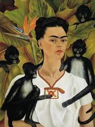 Artist: Frida Kahlo Title: Self-Portrait with Monkeys Date: 1943 Media: Oil on Masonite Dimensions: 31.875 x 24.5 inches (81 x 62.2 cm) Repository: Jacques and Natasha Gelman Collection, Mexico City, Mexico