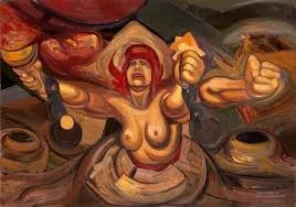 Artist: David Alfaro Siqueiros Title: La Nueva Democracia (The New Democracy) Date: 1944 Media: Fresco, pyroxylin on celotex Dimensions: 6 x 10 meters (central panel) Repository: Palacio de Bellas Artes, Mexico City