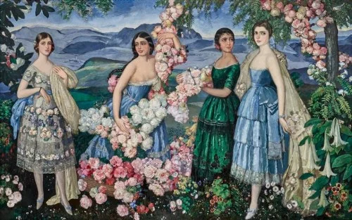 Artist: Alfredo Ramos Martínez Title: Flores Mexicanas Date: 1914–1929 Media: Oil on canvas Dimensions: 9 by 12 feet Repository: Missouri Historical Society Collections