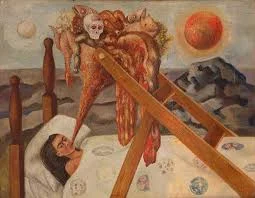 Artist: Frida Kahlo Title: Without Hope Date: 1945 Media: Oil on masonite Dimensions: 28 x 36 cm Repository: Museo Dolores Olmedo, Mexico City