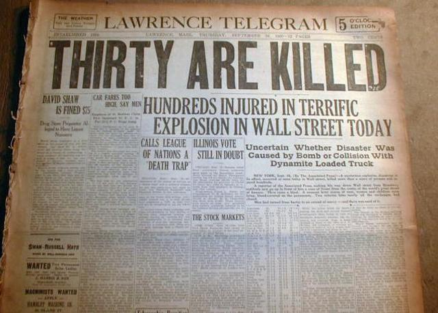 New York City, Wall Street TNT Bomb Research
