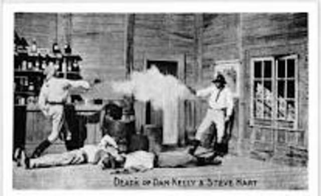The gun fight between the Kelly gang and the Police