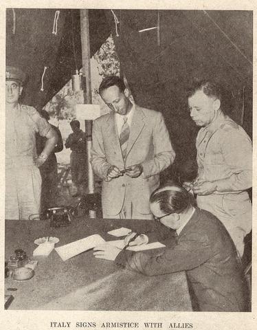 Italy signs armistice.