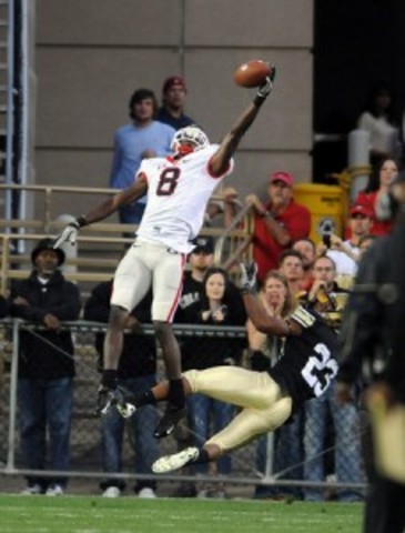 Wes Hutter catches his first middle school touchdown.