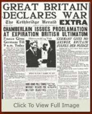 WWII Starts, Britian & France declare war on Germany