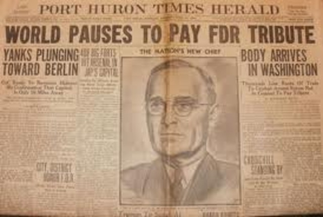 FDR dies and  Harry Truman becomes President
