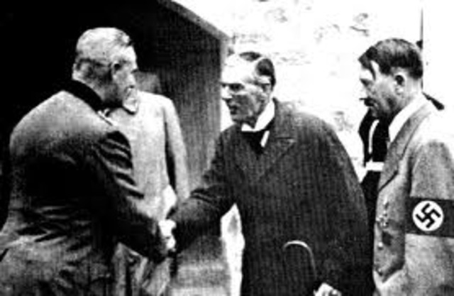 Munich Pact signed giving the Sudetenland of Czechoslovakia to Germany