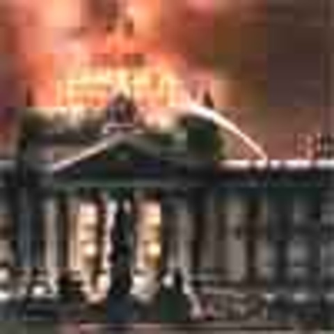 The burning of the Reichstag during the German election enables Adolf Hitler to introduce emergency measures restricting liberty
