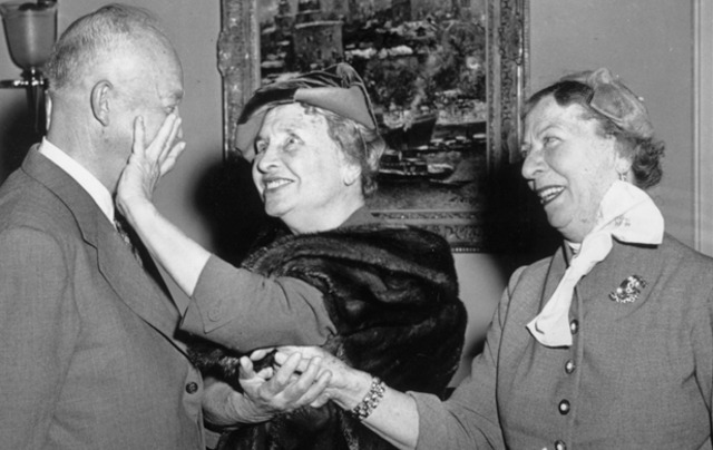 Meets with President Eisenhower to discuss aid for soldiers blinded during WWII