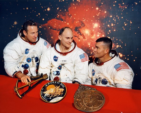 Apollo 13 is launched, suffering an explosion in its SM oxygen tanks. Its Moon landing is aborted, and the crew, James A. Lovell, Jr., John L. Swigert, Jr. and Fred W. Haise, Jr., return safely