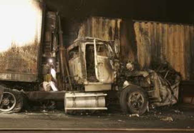 Burnley Tunnel catastrophe occurs in Melbourne, Australia. The crash resulted in an explosion and a subsequent fire which reached temperatures in excess of 1,000 °C (1,832 °F)
