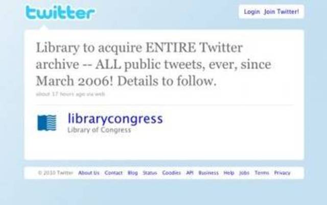 Library of Congress will archive all public tweets.