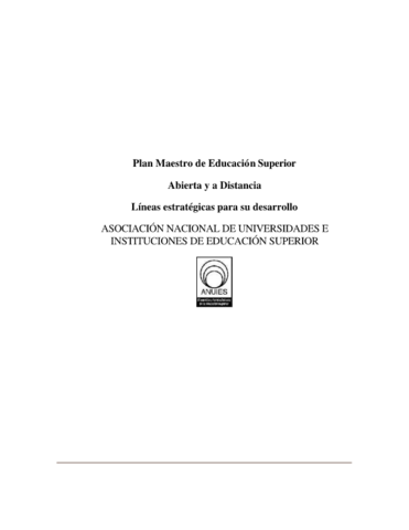 Plan Maestro de Educación Superior Abierta y a Distancia