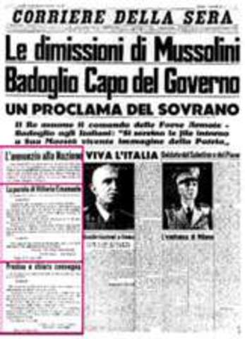 Italy surrenders, Mussolini dismissed as Prime Min.