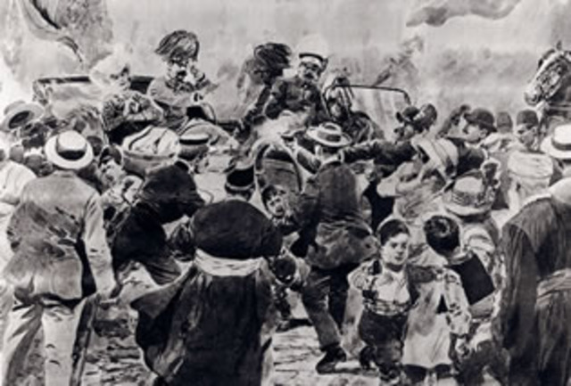 Serb student, Gavrilo Princip shoots Austrian Archduke Franz Ferdinand and his wife