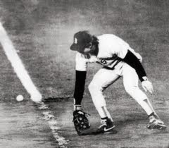 Bill Buckner makes a game-ending error in the World Series