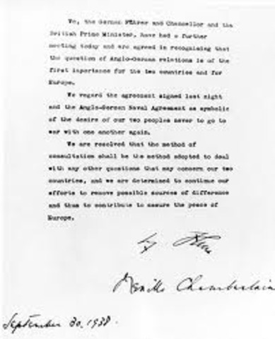 Munich Pact signed giving the Sudetenland of Czechoslovakia to Germany