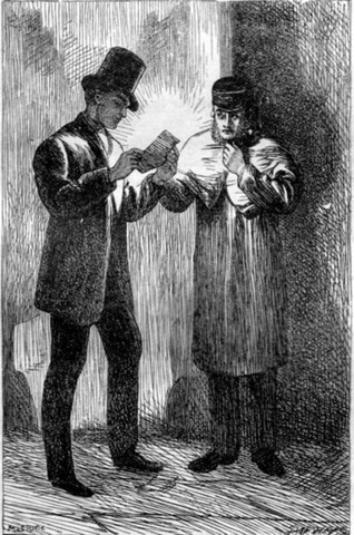 Pip gets a note from Wemmick, saying, "Don't go home."