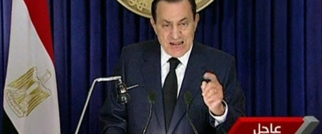 Ruling party officials say Mubarak will step down. But Mubarak then surprises protesters in another televised speech in which he says he will stay in office until elections in September