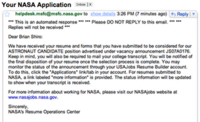 Neil gets an astronaut application