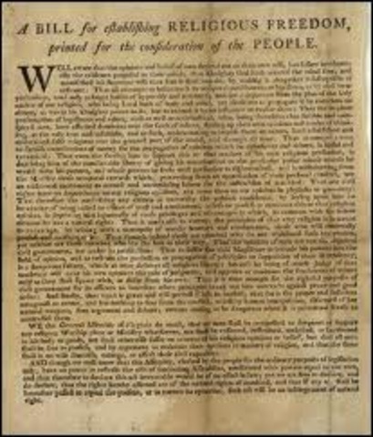 Virginia Legislature adopts the Ordinance of Religious Freedom