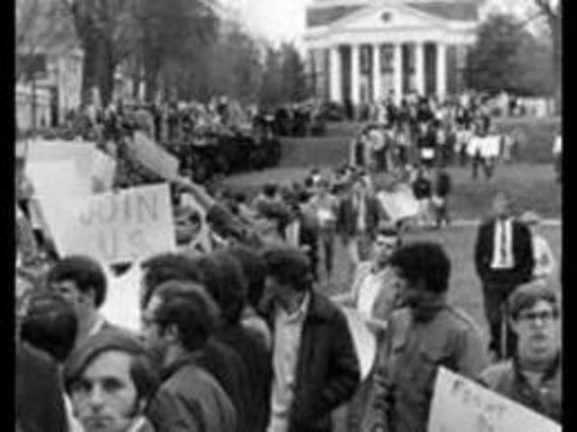 Demonstrators get fired on by the National Guard at Kent University