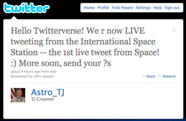 The first tweet from space.