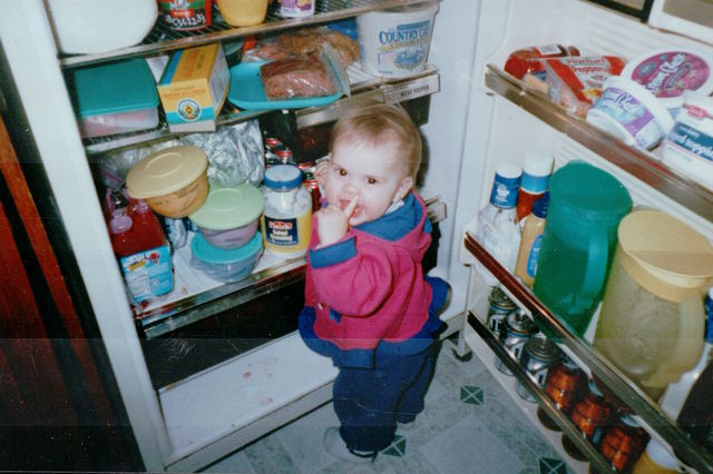 This is me getting into the fridge when I was one
