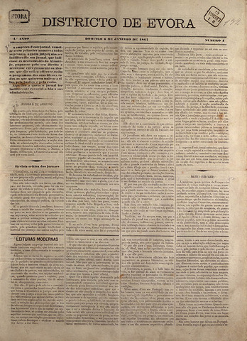 Districto de Évora - publicação do primeiro número