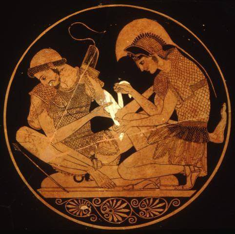 Patroclus, Achilles friend, came to try to get him to come to battle.