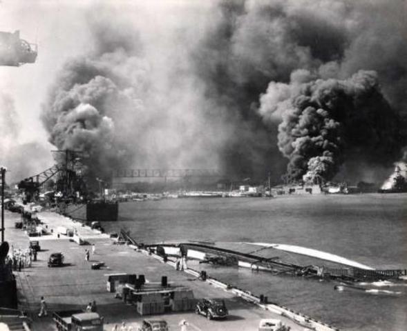 Japan bombs Pearl Harbor- U.S. enters WWII