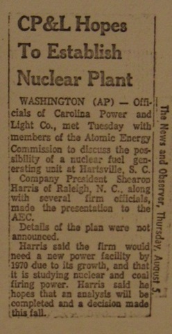 "CP&L hopes to establish nuclear plant"