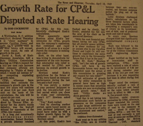 "Growth Rate for CP&L Disputed at Rate Hearing"