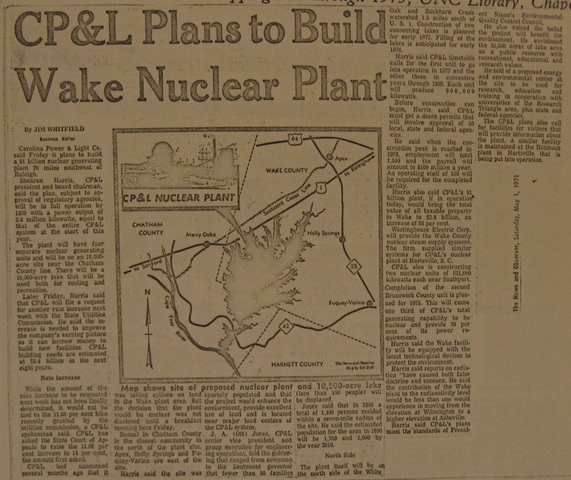 "CP&L Plans to Build Wake Nuclear Plant"