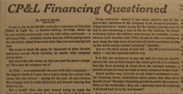 "CP&L Financing Questioned"