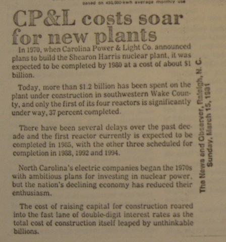 "CP&L Costs Soar for New Plant"