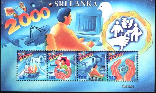 •	Sri Lanka issues a series of postage stamps on the Year 2000, a 100-rupee stamp depicting a personal computer and a 100-rupee stamp depicting a man at a computer