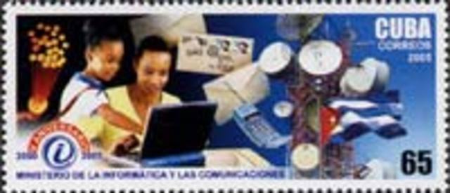 Cuba issues a 65 centavos postage stamp depicting a laptop computer