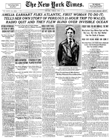 Amelia gets head story in the Los AngelesExaminer