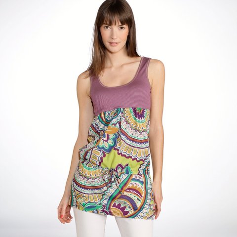 Túnica estampada en dos tejidos